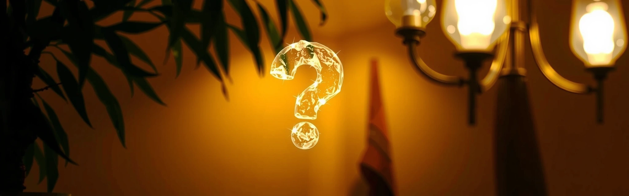 Abstract question mark made of glowing natural elements against a soft, blurred background.